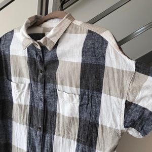 Old Navy Plaid Linen Shirtdress